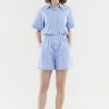 Women The Editor's Market Shorts | Leura Striped Buttoned Shorts Light Blue/White Stripes