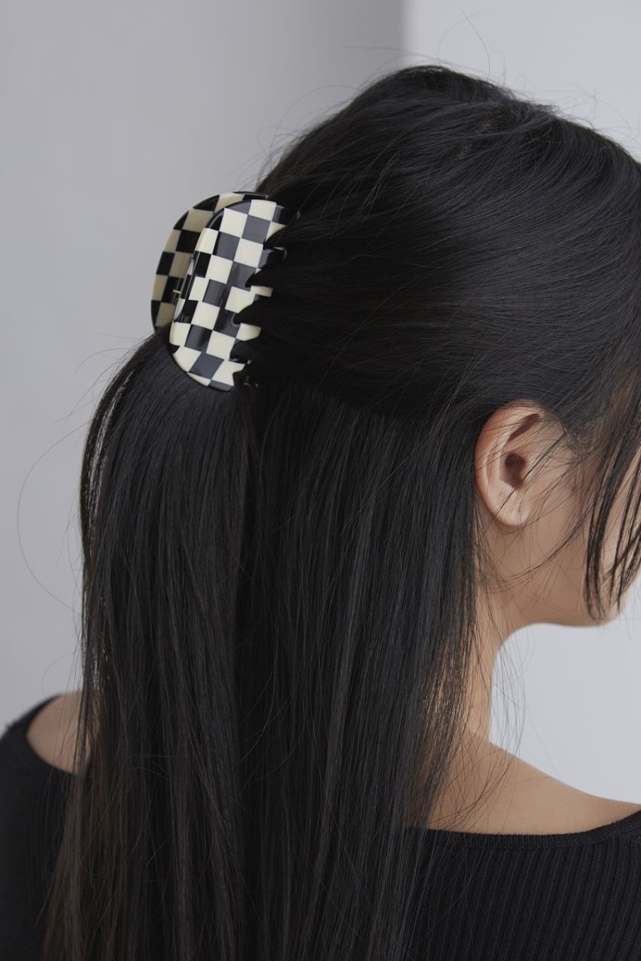 Women Afterall Hair Accessories | Kayra Hair Claw Ivory/Black Checks