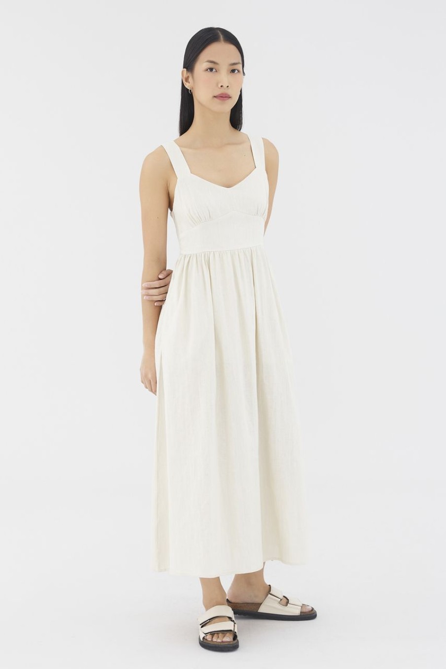 Women The Editor's Market Dresses | Aubray Linen Ruched Dress Birch