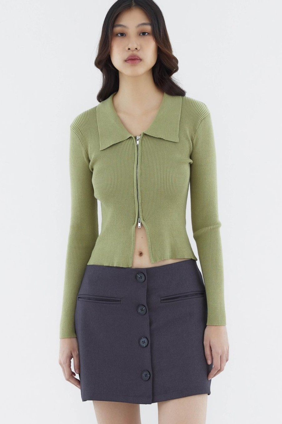 Women The Editor's Market Tops | Venanda Two-Way Zip Knit Top Pickle