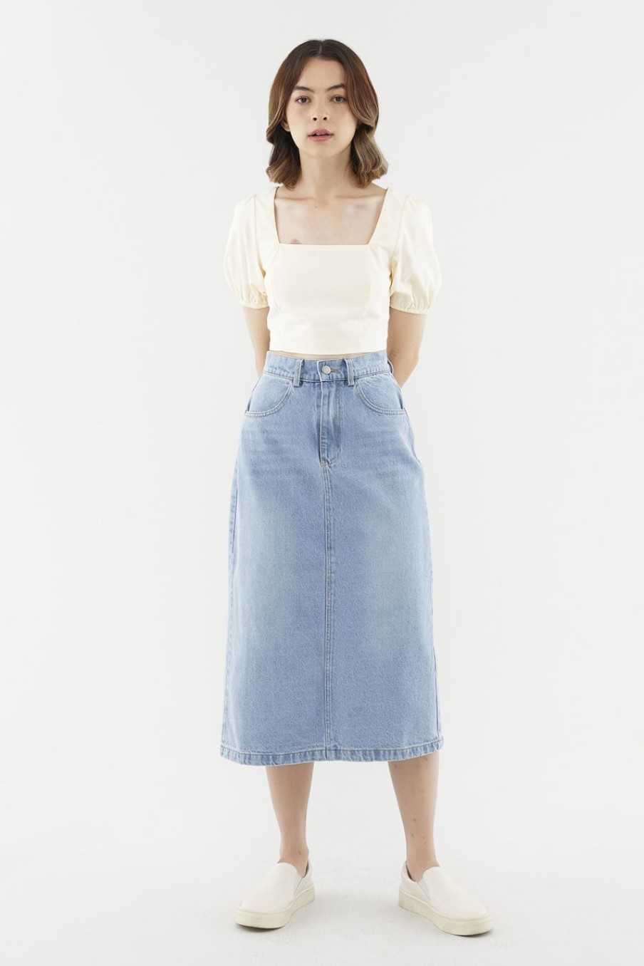 Women The Editor's Market Skirts | Derian Denim Skirt Denim Blue