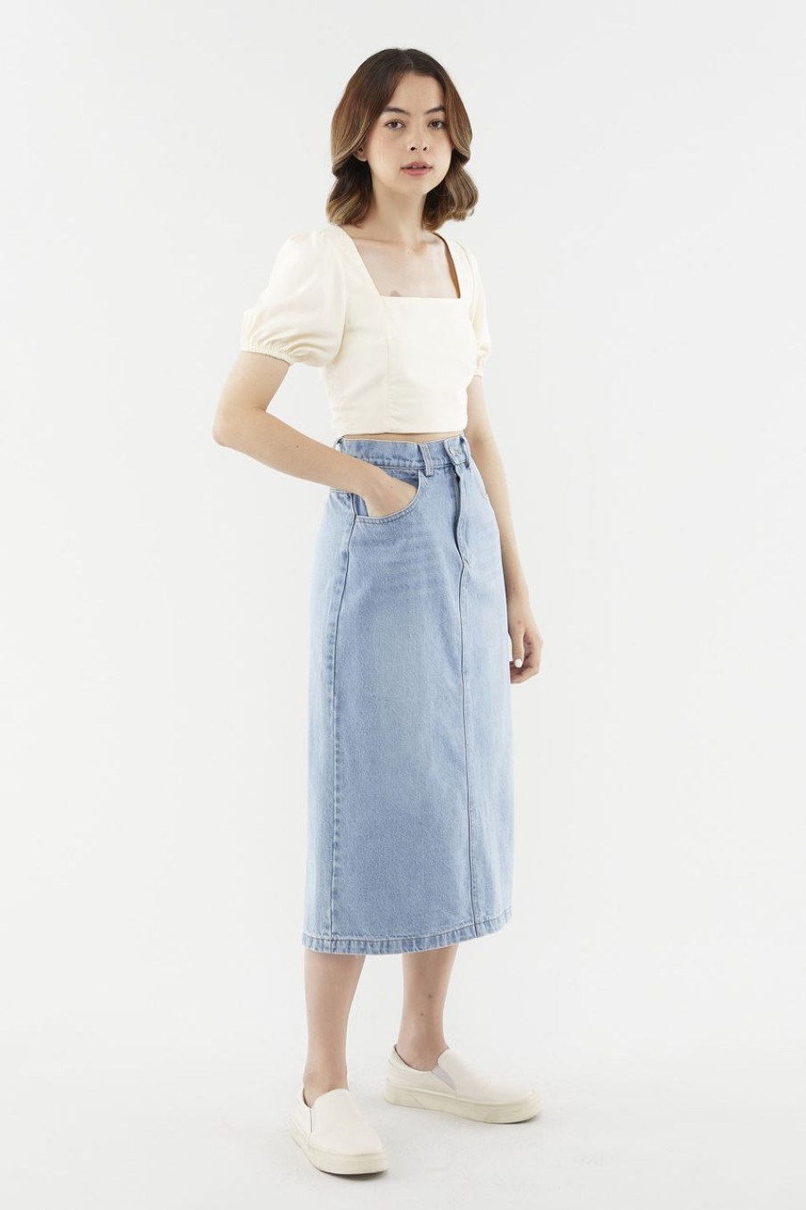 Women The Editor's Market Skirts | Derian Denim Skirt Denim Blue