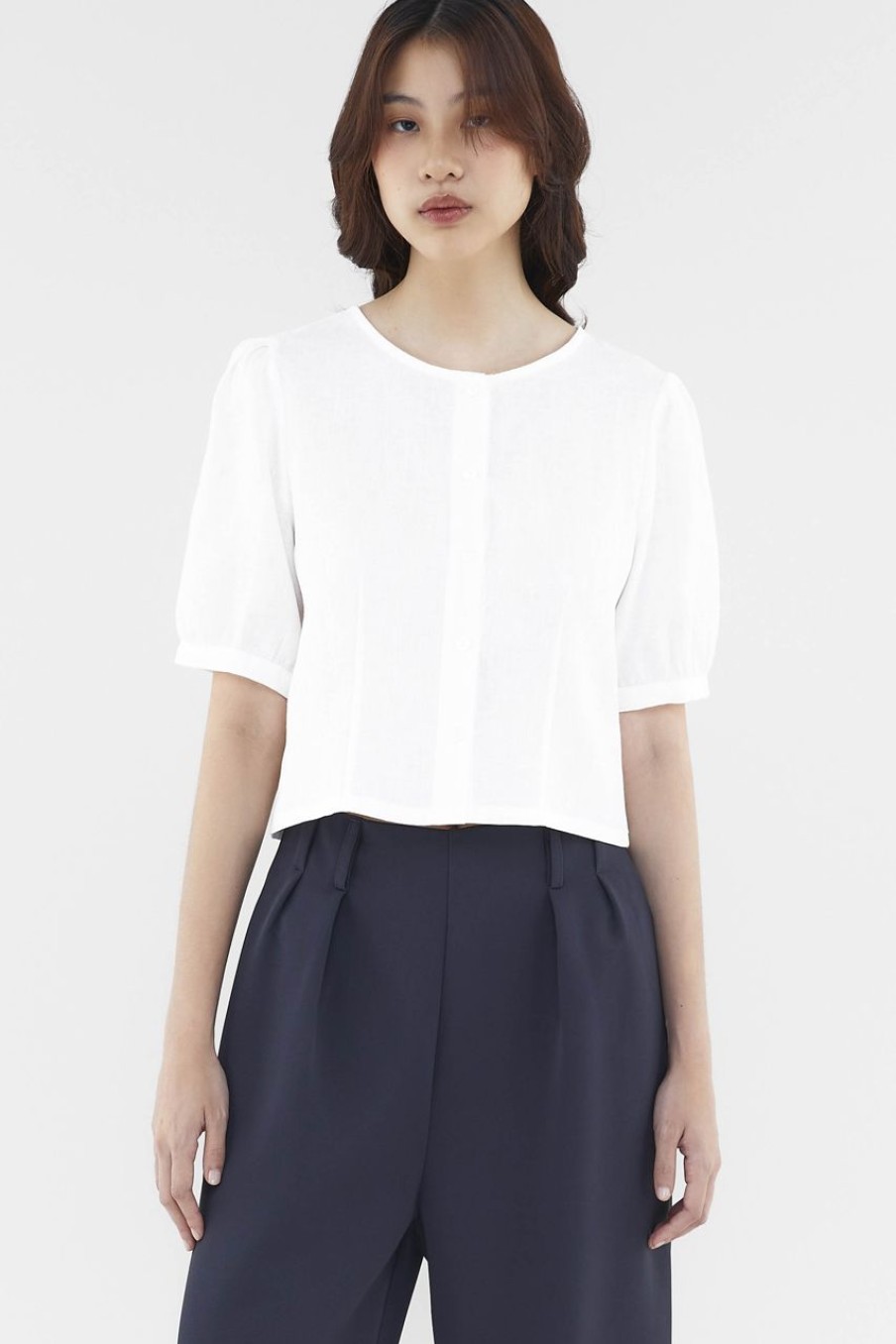 Women The Editor's Market Tops | Kellia Linen Button-Down Top White