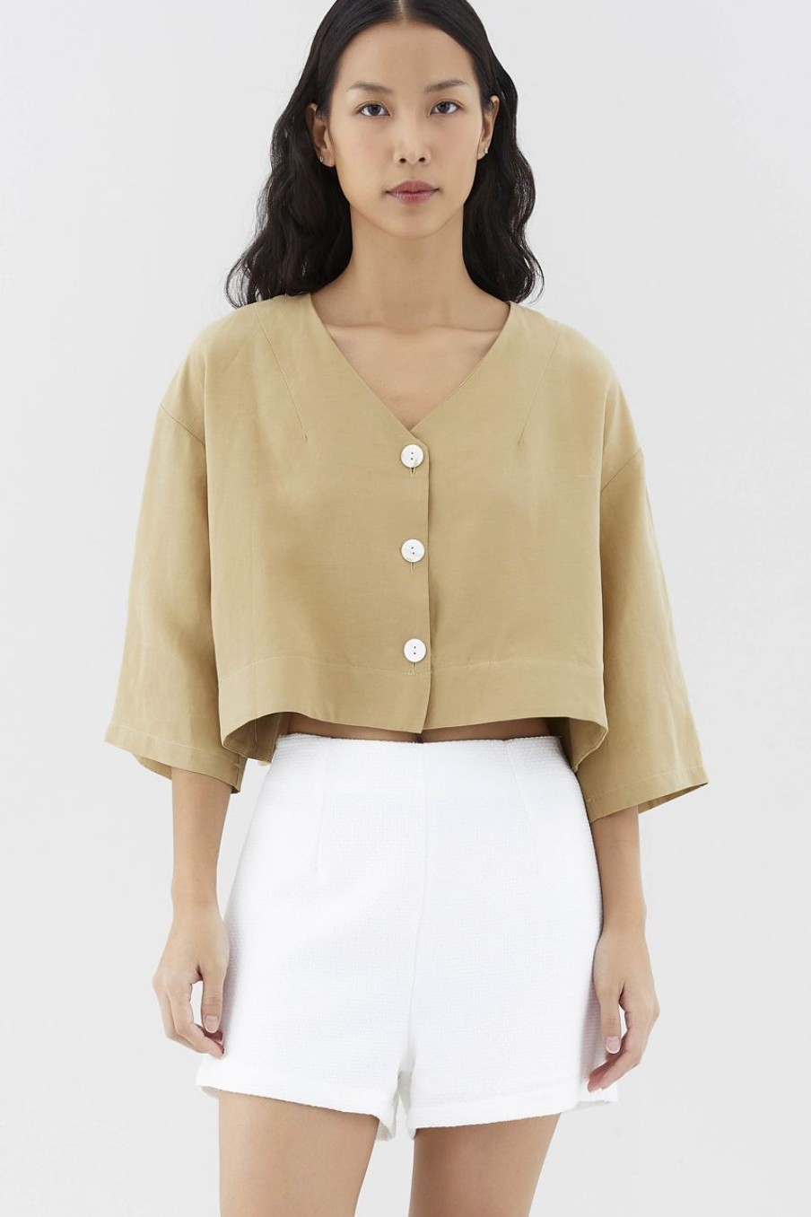 Women The Editor's Market Tops | Nadalia Button-Down Top Peanut