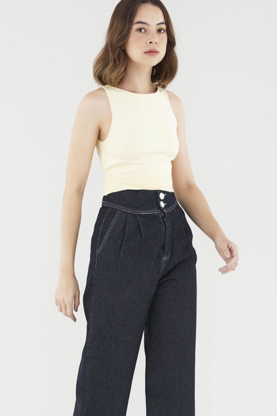 Women The Editor's Market Tops | Stella Knit Crop Top Lemon