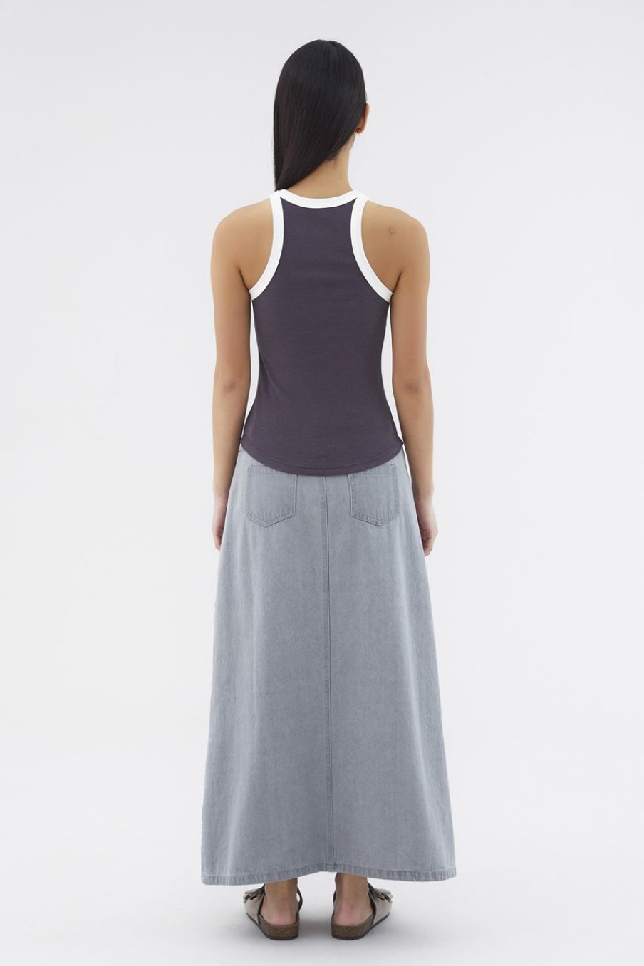 Women The Editor's Market Tops | Valen Racer Tank Charcoal/Ivory