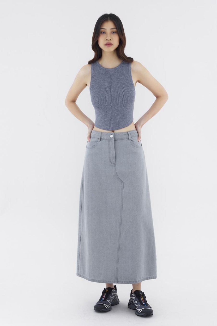 Women The Editor's Market Skirts | Dorah Mid-Rise Denim Skirt Washed Dark Grey