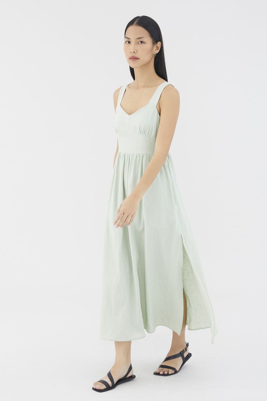 Women The Editor's Market Dresses | Aubray Linen Ruched Dress Tea