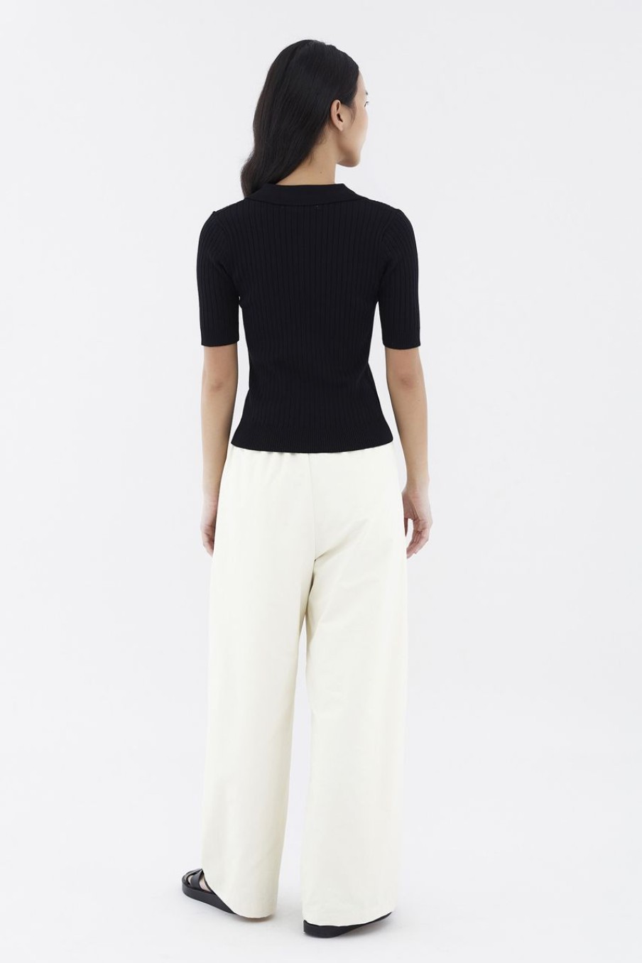 Women The Editor's Market Tops | Nodelyn Polo Knit Top Black