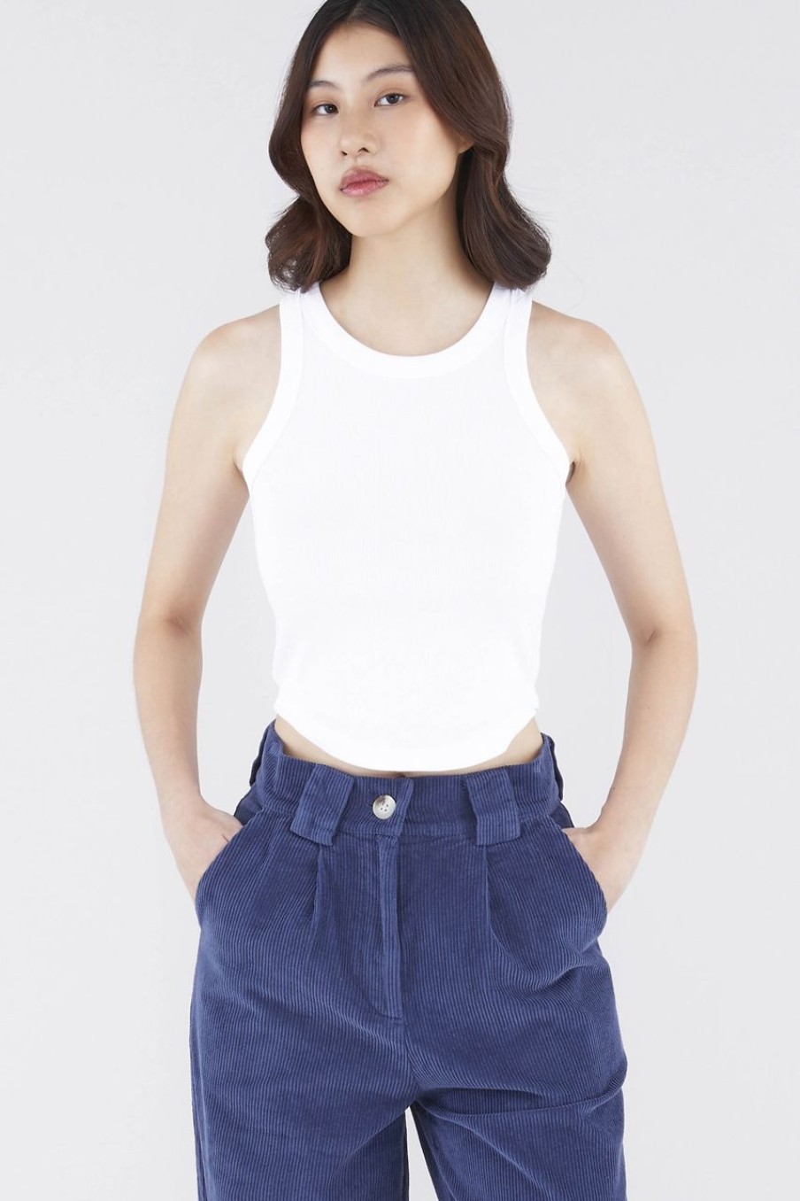 Women The Editor's Market Tops | Merda Curve Hem Tank White