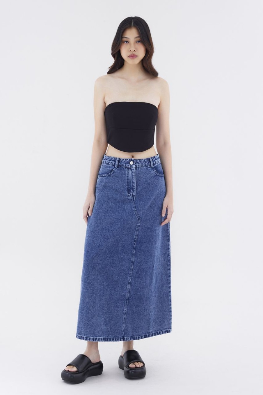 Women The Editor's Market Skirts | Dorah Mid-Rise Denim Skirt Washed Dark Blue