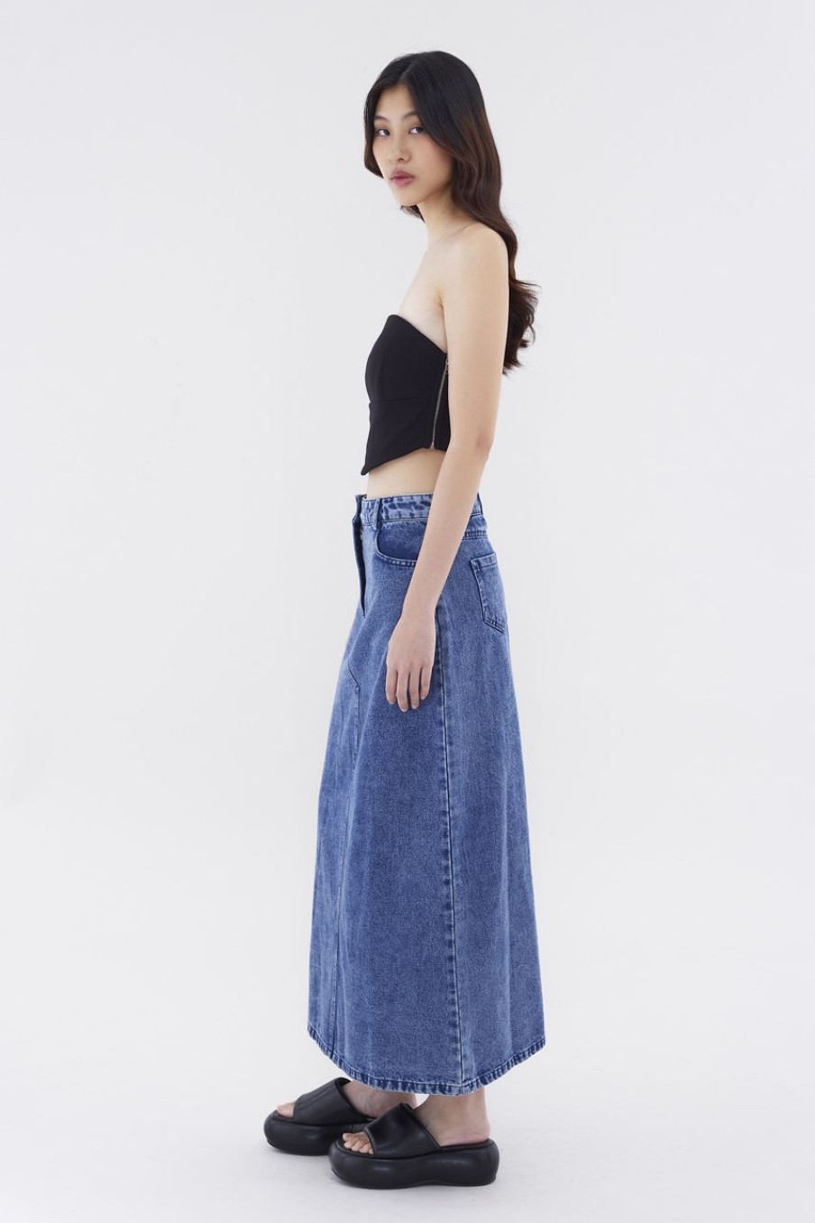 Women The Editor's Market Skirts | Dorah Mid-Rise Denim Skirt Washed Dark Blue