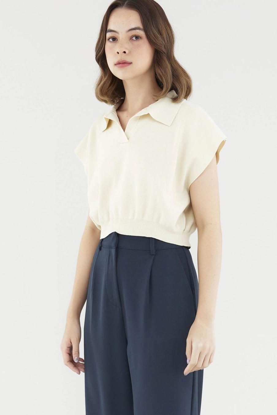 Women The Editor's Market Tops | Emely Collared Knit Top Oat