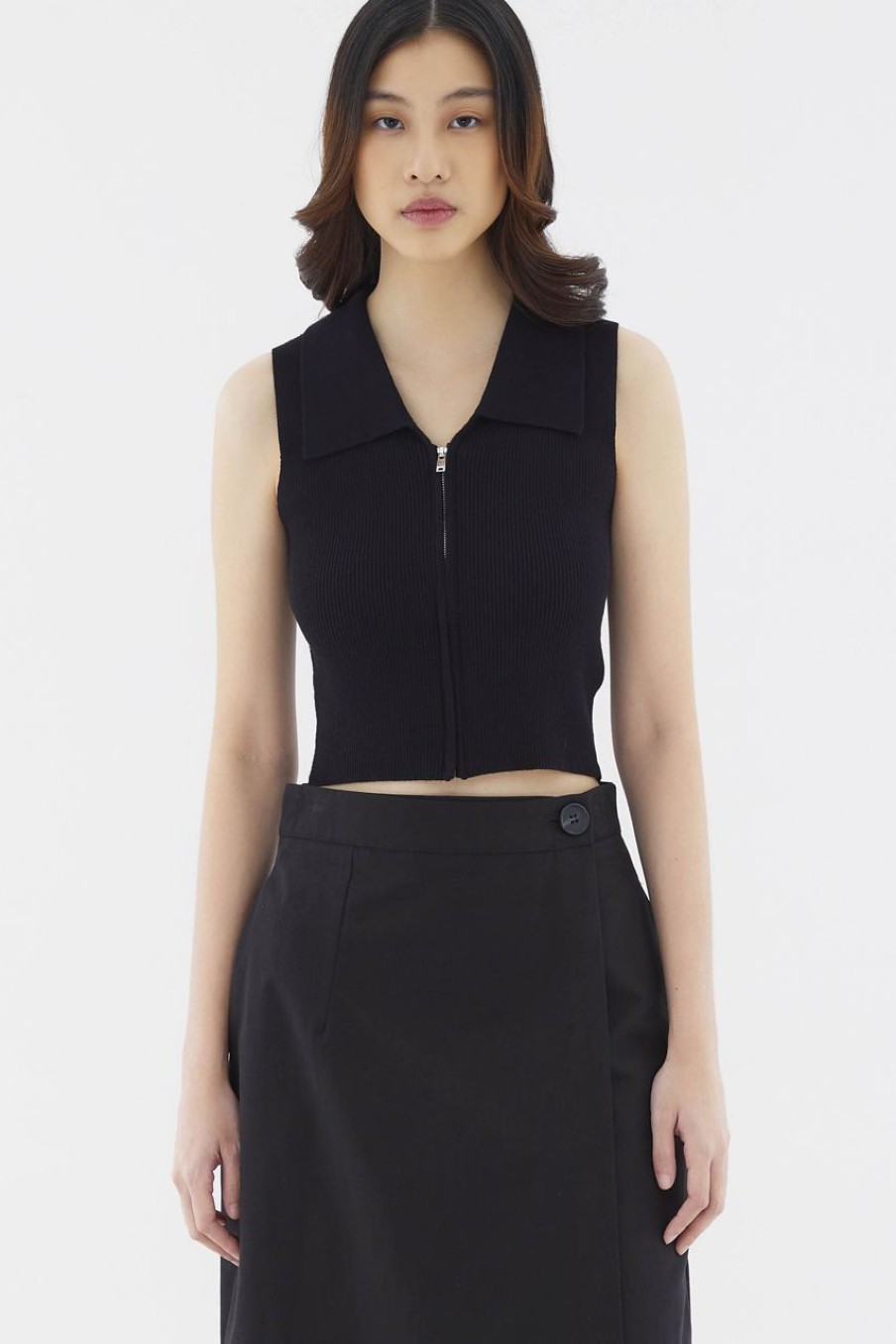 Women The Editor's Market Tops | Lyndor Polo Knit Tank Black