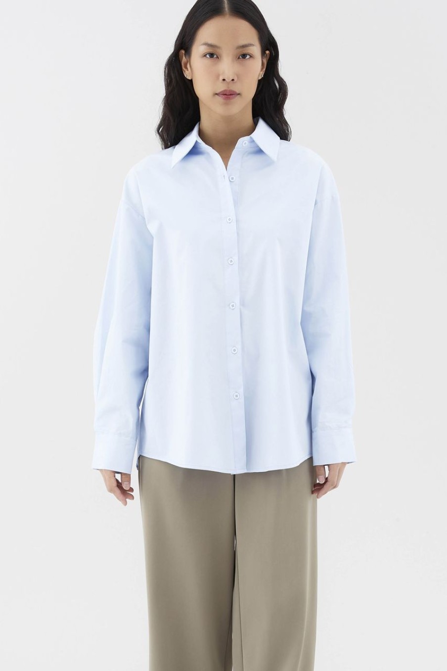 Women The Editor's Market Tops | Julissa Oversized Shirt Baby Blue