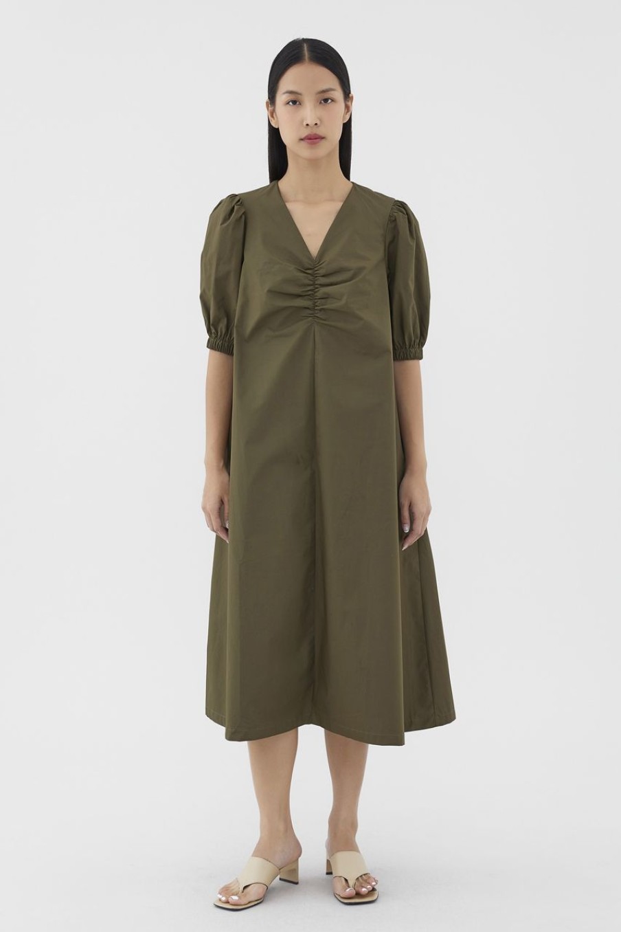 Women The Editor's Market Dresses | Joelle Ruched-Front Dress Dark Olive