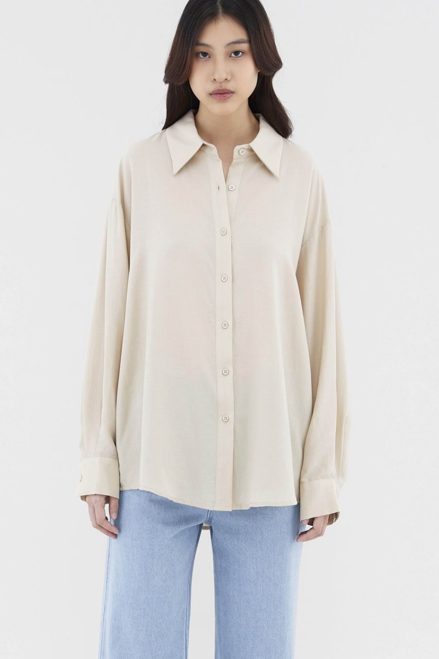 Women The Editor's Market Tops | Denery Oversized Shirt Latte