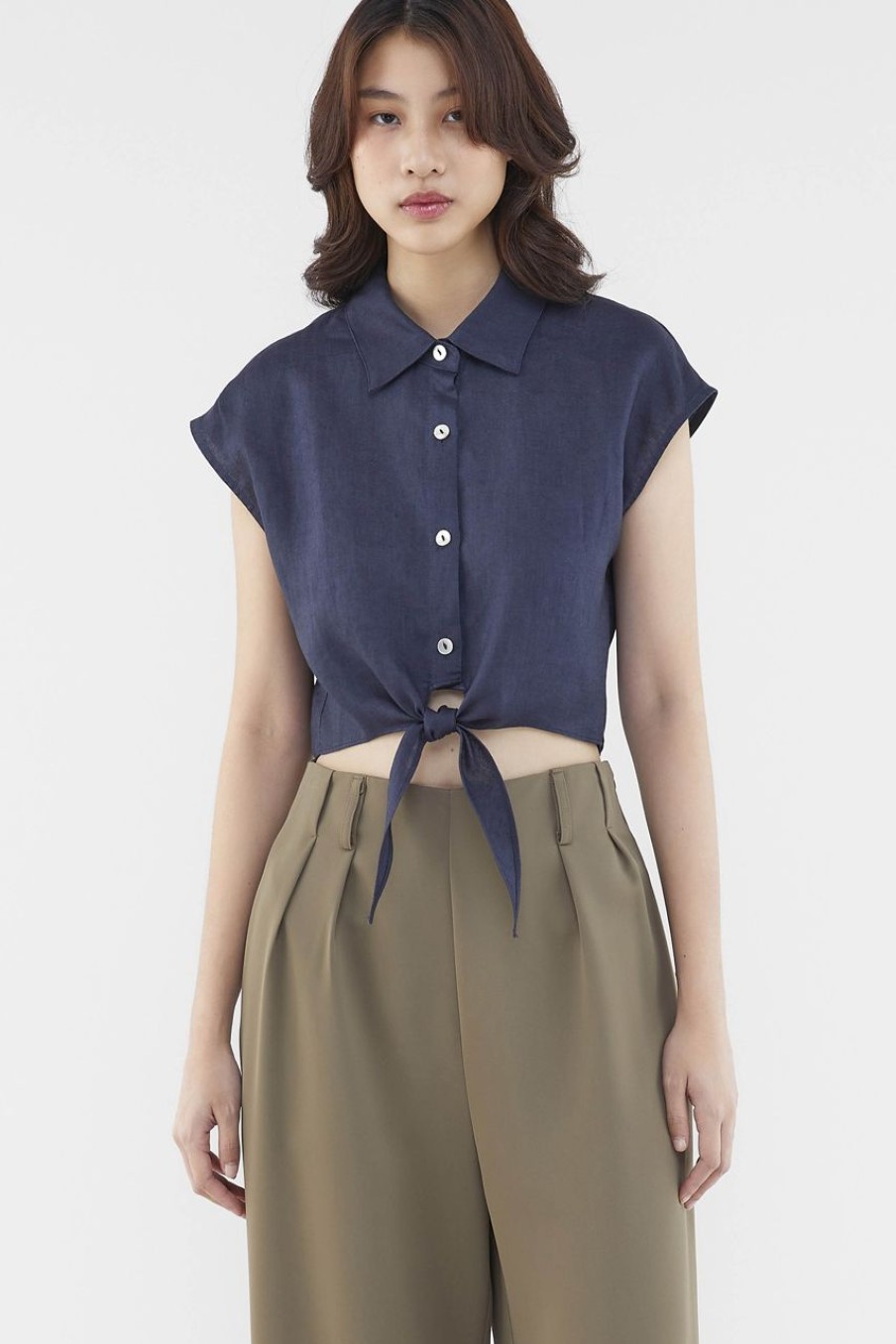 Women The Editor's Market Tops | Melsie Linen Twist Top Eclipse