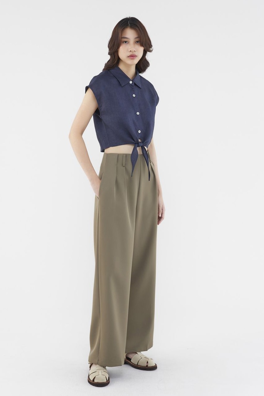 Women The Editor's Market Tops | Melsie Linen Twist Top Eclipse