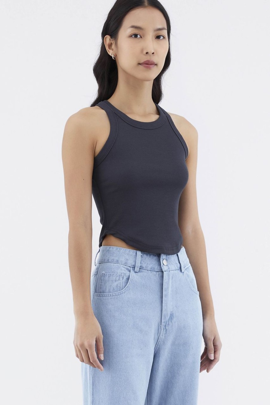 Women The Editor's Market Tops | Merda Curve Hem Tank Charcoal