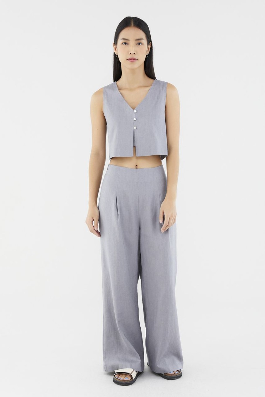 Women The Editor's Market Pants | Mabel Linen Mid-Rise Wide Leg Pants Dove