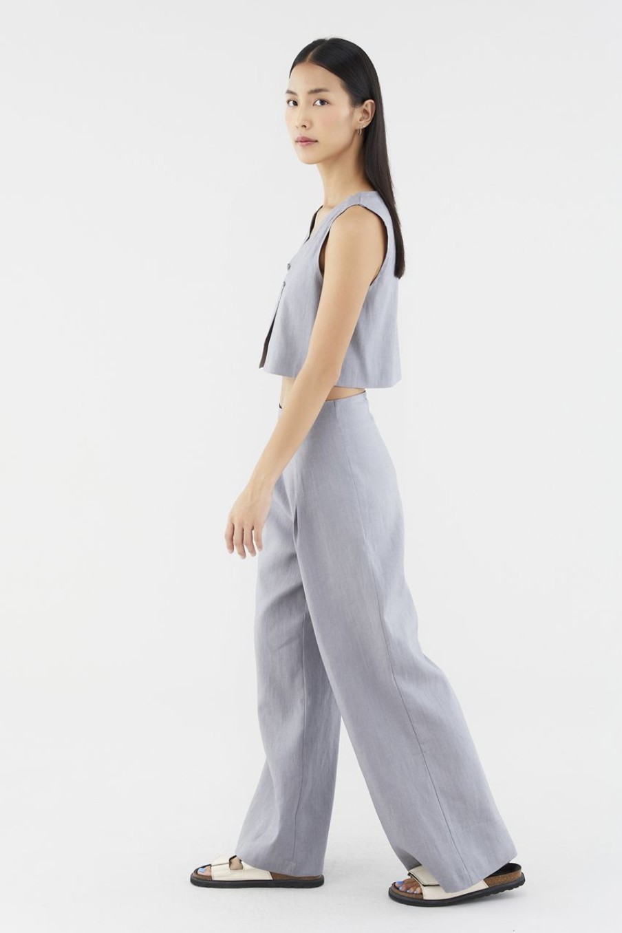 Women The Editor's Market Pants | Mabel Linen Mid-Rise Wide Leg Pants Dove