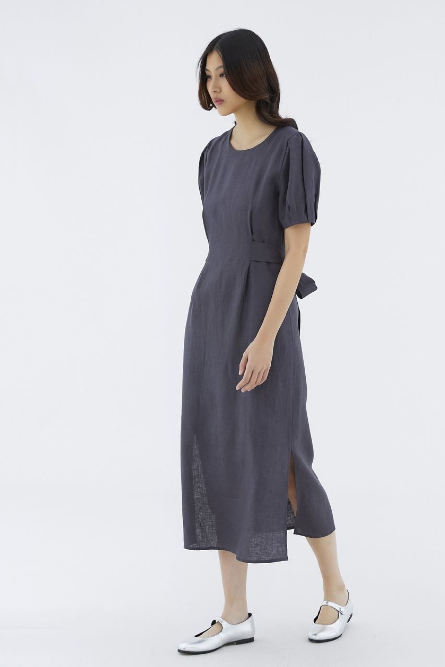 Women The Editor's Market Dresses | Nately Linen Strap-Tie Dress Liquorice