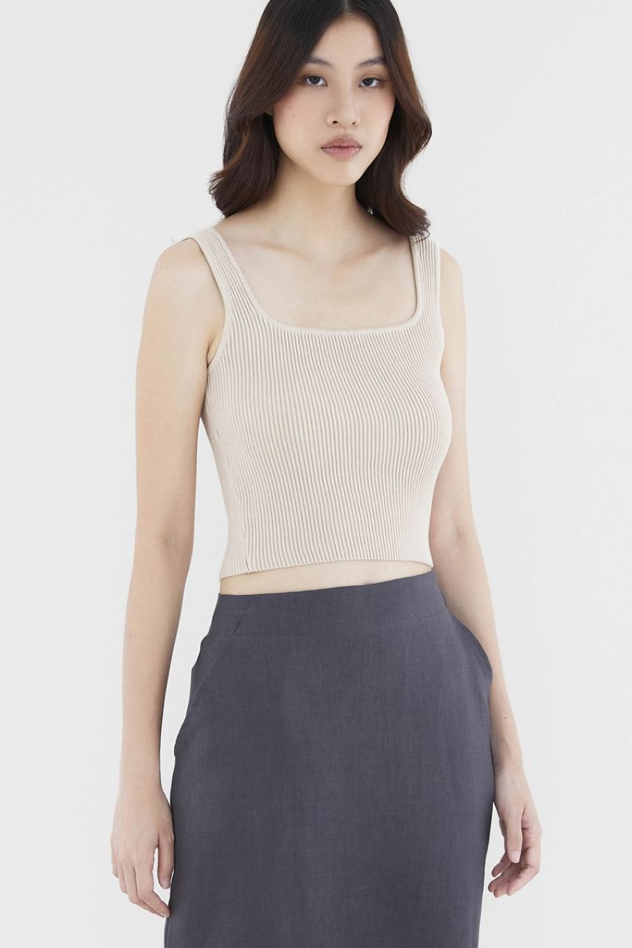 Women The Editor's Market Tops | Skylene Square Neck Tank Latte