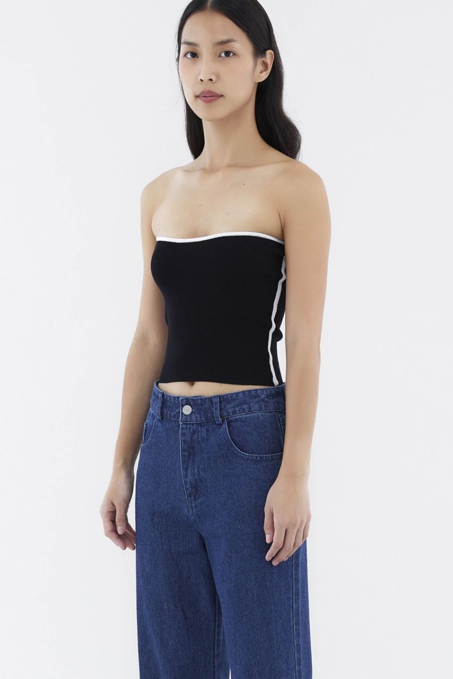 Women The Editor's Market Tops | Giovin Contrast Bandeau Black