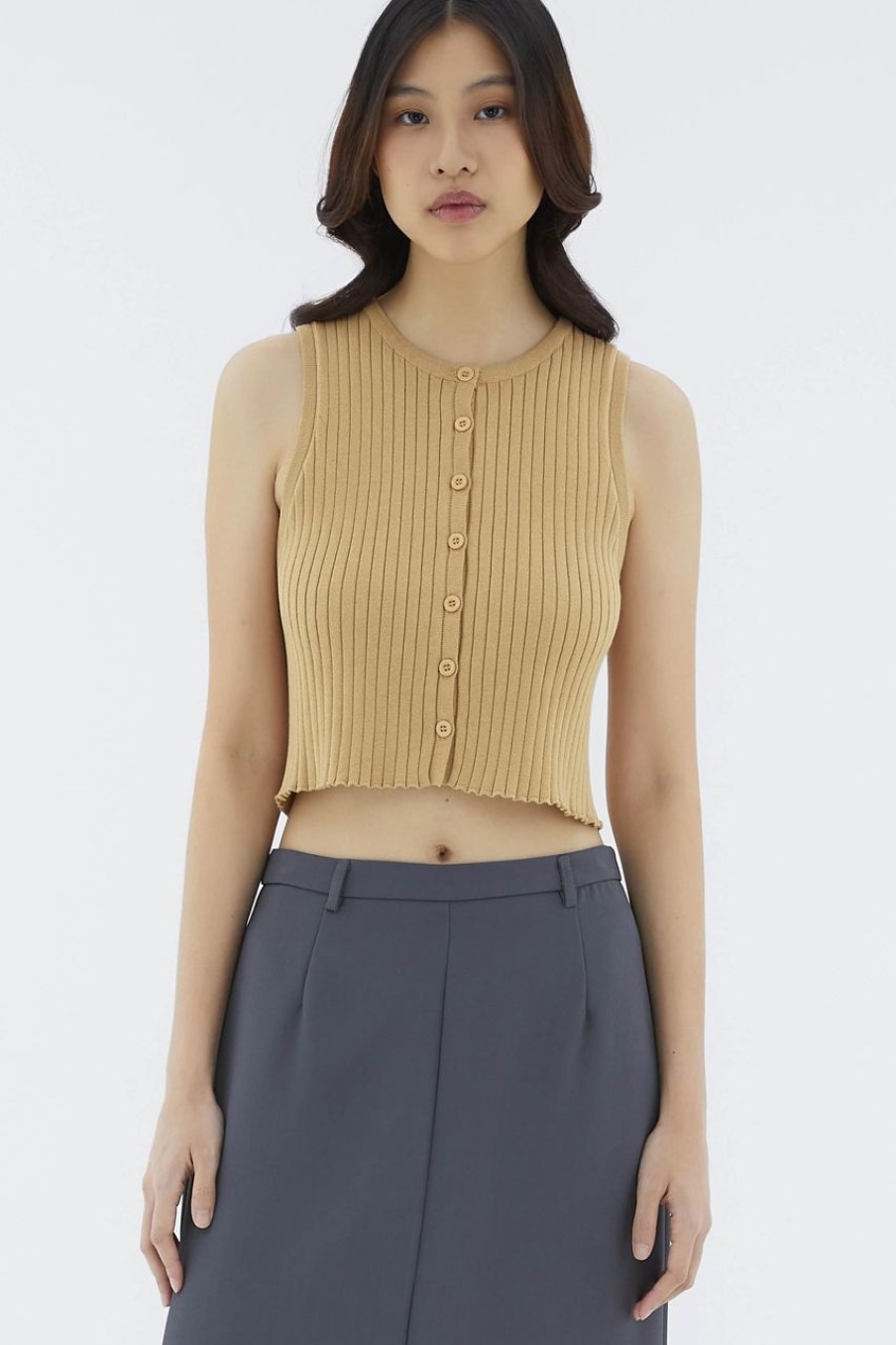 Women The Editor's Market Tops | Hosan Button-Down Knit Tank Camel