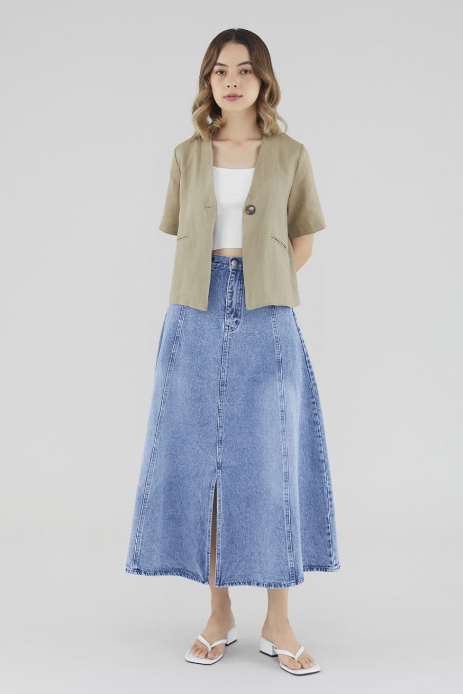 Women The Editor's Market Jeans | Aarona Denim Skirt Stone Wash Blue