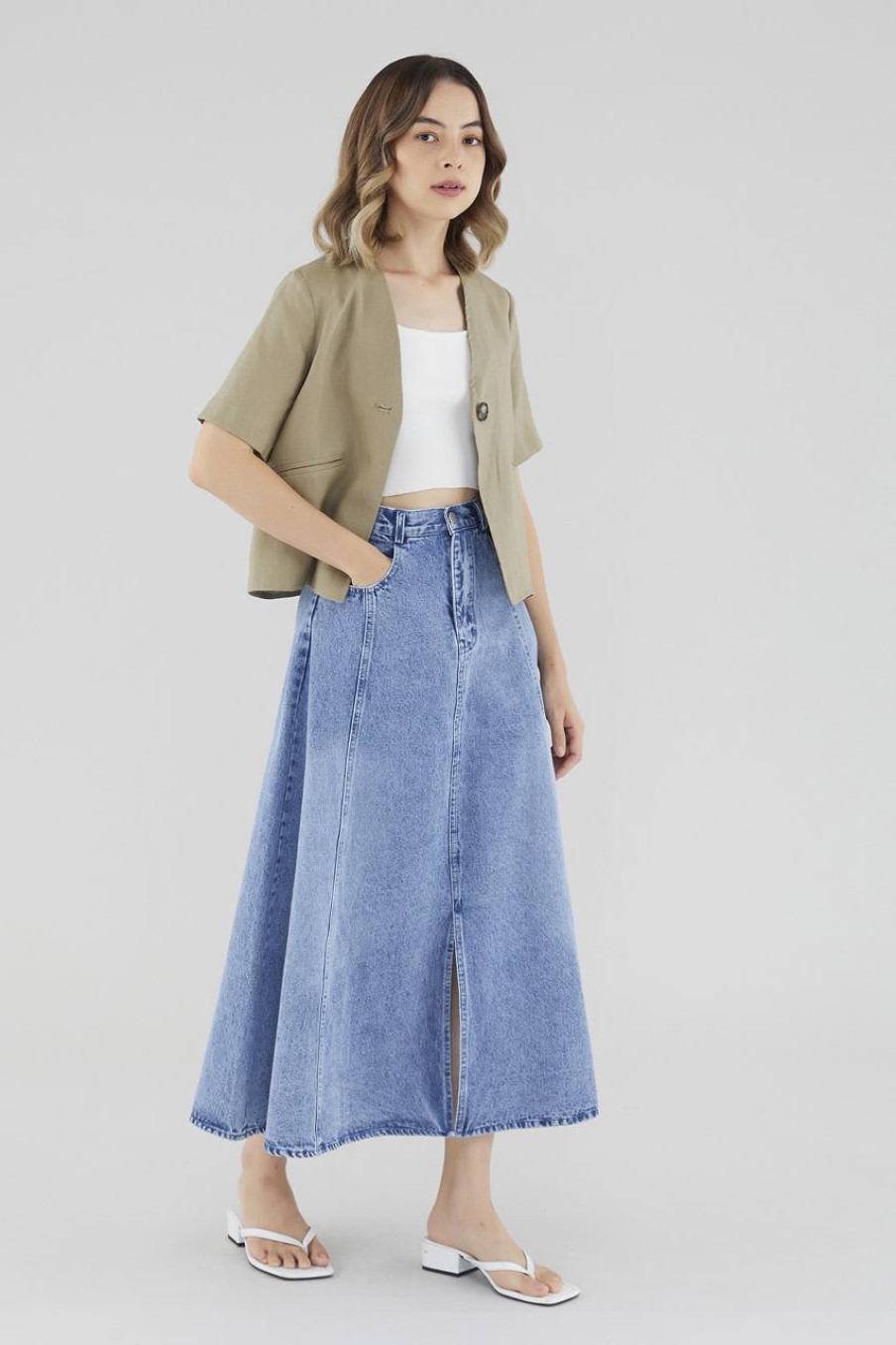 Women The Editor's Market Jeans | Aarona Denim Skirt Stone Wash Blue