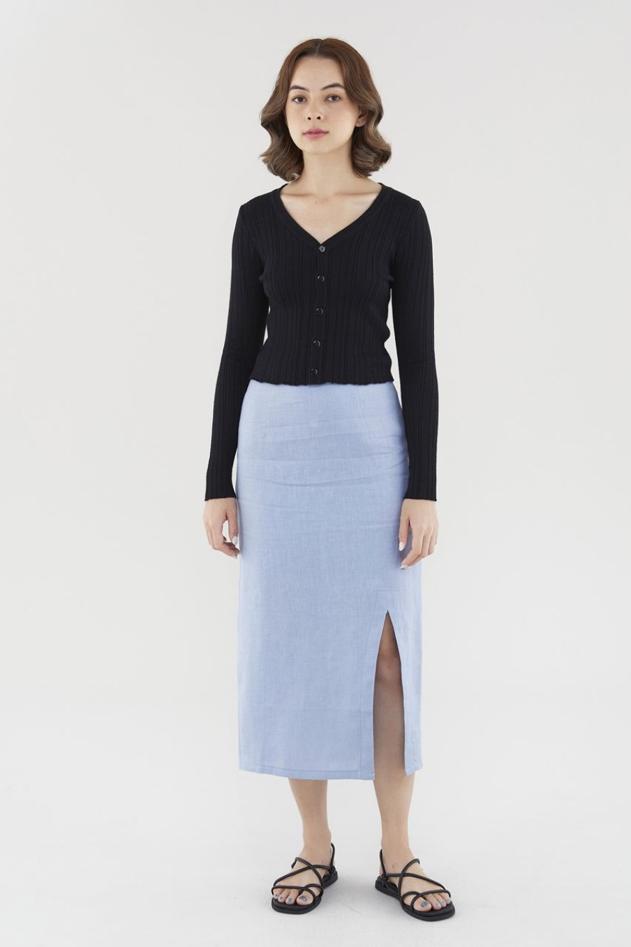 Women The Editor's Market Skirts | Elisia Linen Slip Skirt Blue Iris