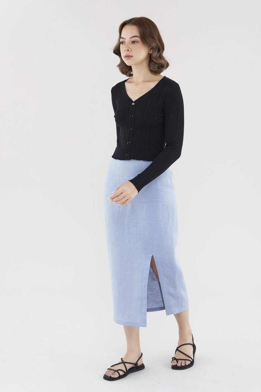 Women The Editor's Market Skirts | Elisia Linen Slip Skirt Blue Iris