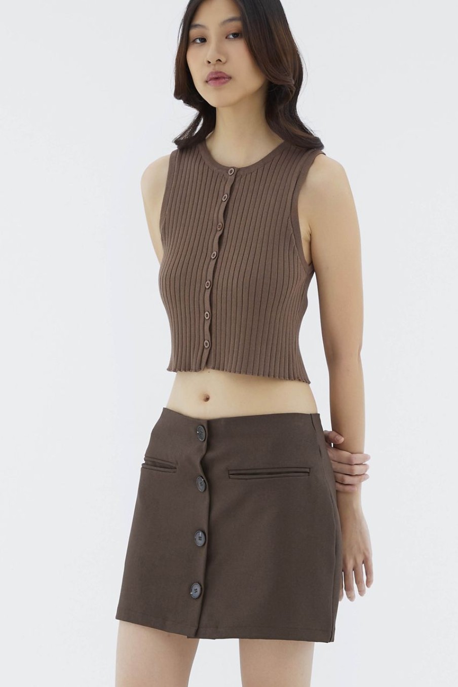 Women The Editor's Market Tops | Hosan Button-Down Knit Tank Umber