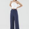 Women The Editor's Market Pants | Mildred Linen Wide-Leg Pants Navy Blue