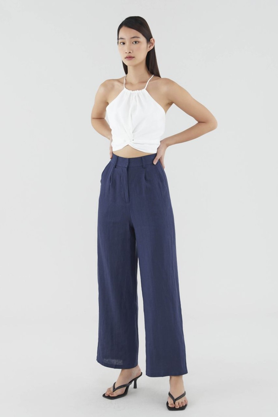 Women The Editor's Market Pants | Mildred Linen Wide-Leg Pants Navy Blue