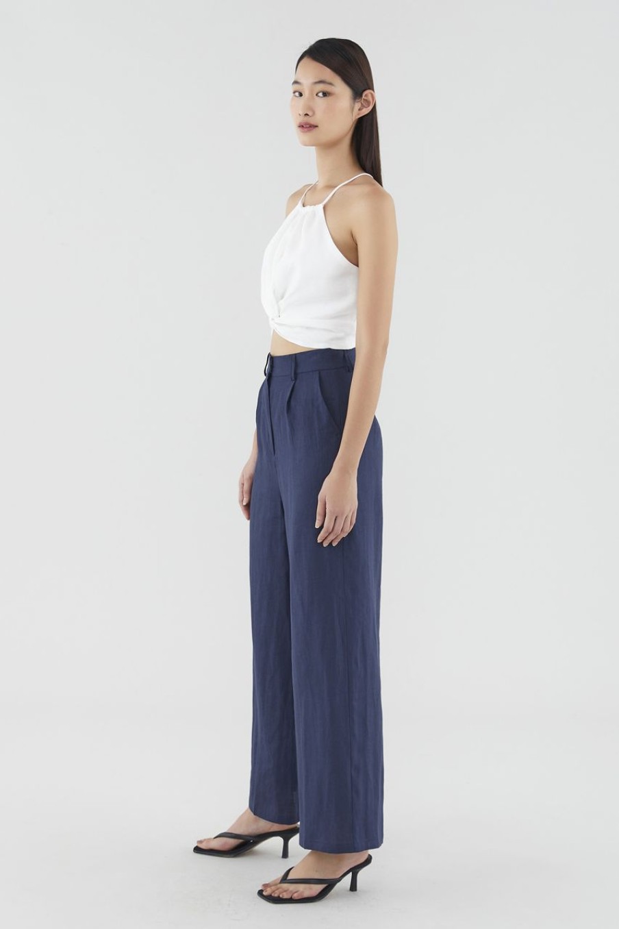 Women The Editor's Market Pants | Mildred Linen Wide-Leg Pants Navy Blue