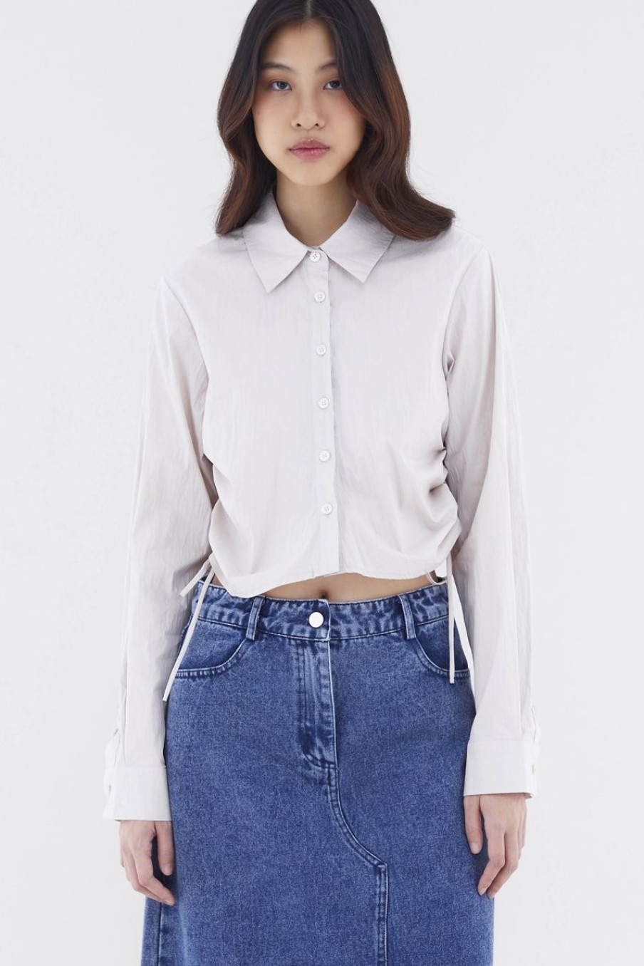 Women The Editor's Market Tops | Elowen Side-Ruch Crop Shirt Clay