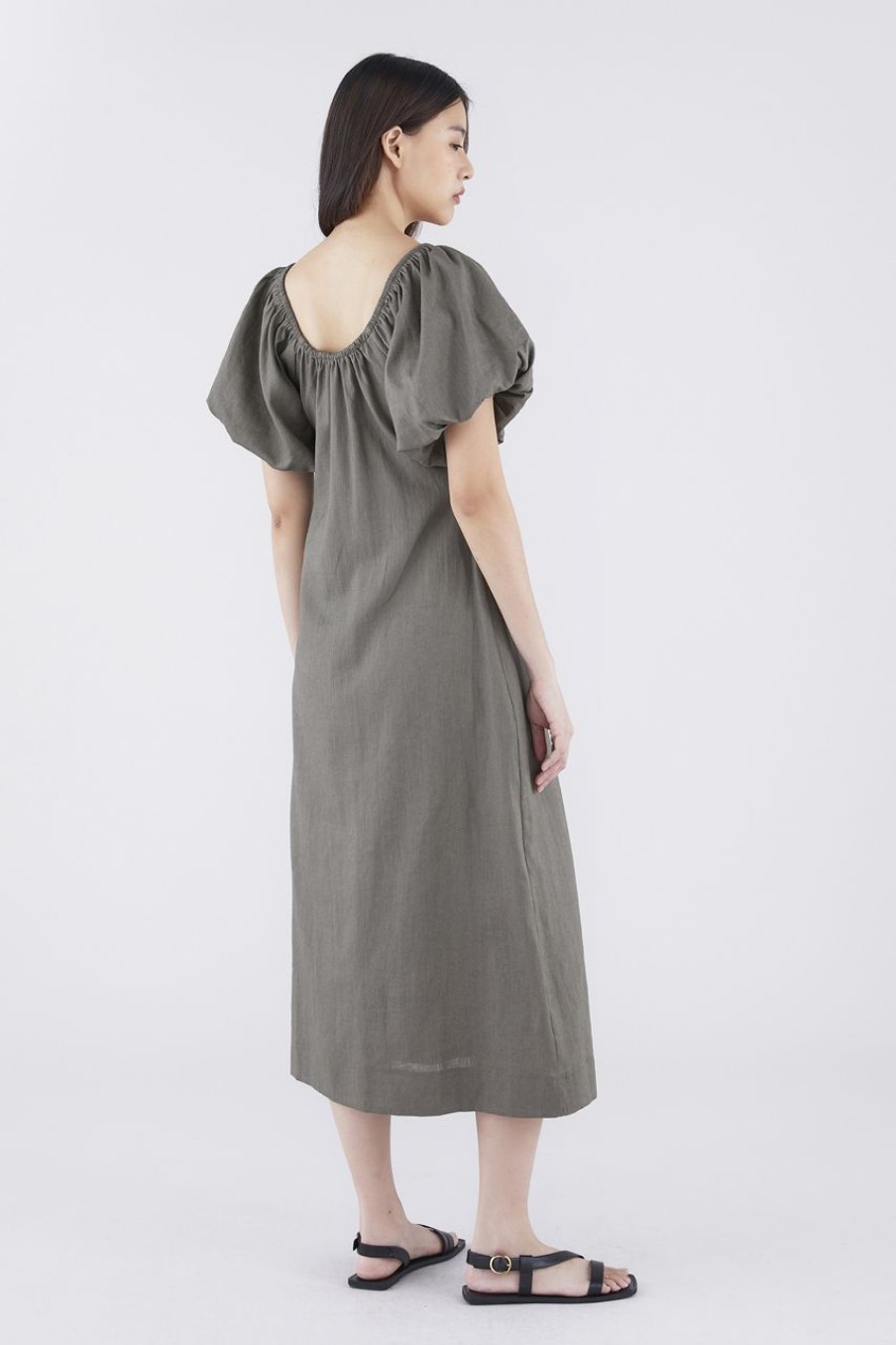 Women The Editor's Market Dresses | Torine Linen Puff Sleeve Dress Umber