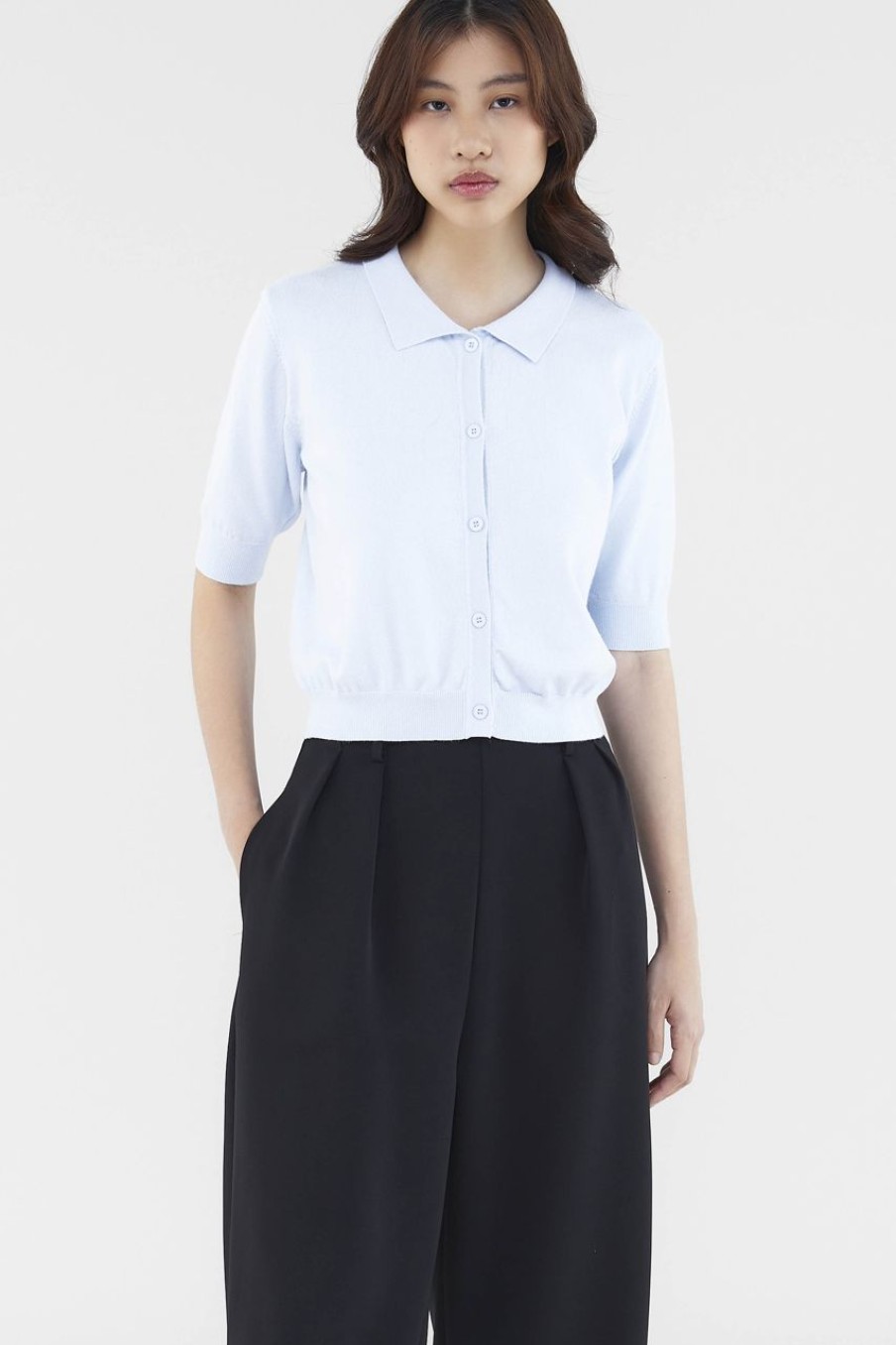 Women The Editor's Market Tops | Elsee Knit Polo Tee Baby Blue