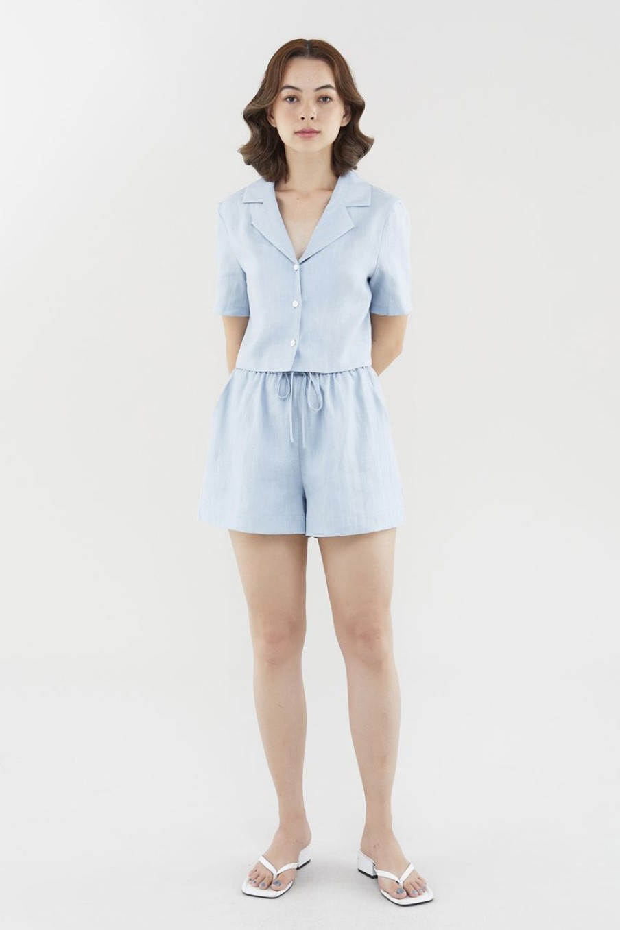 Women The Editor's Market Shorts | Bonita Linen Relaxed Shorts Dusty Blue