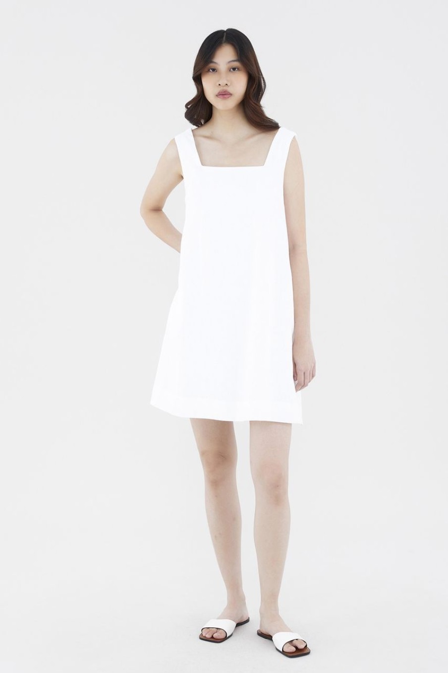 Women The Editor's Market Dresses | Kasey Linen Shift Short Dress White