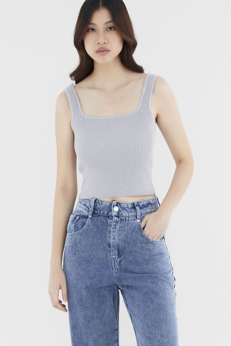 Women The Editor's Market Tops | Skylene Square Neck Tank Fog