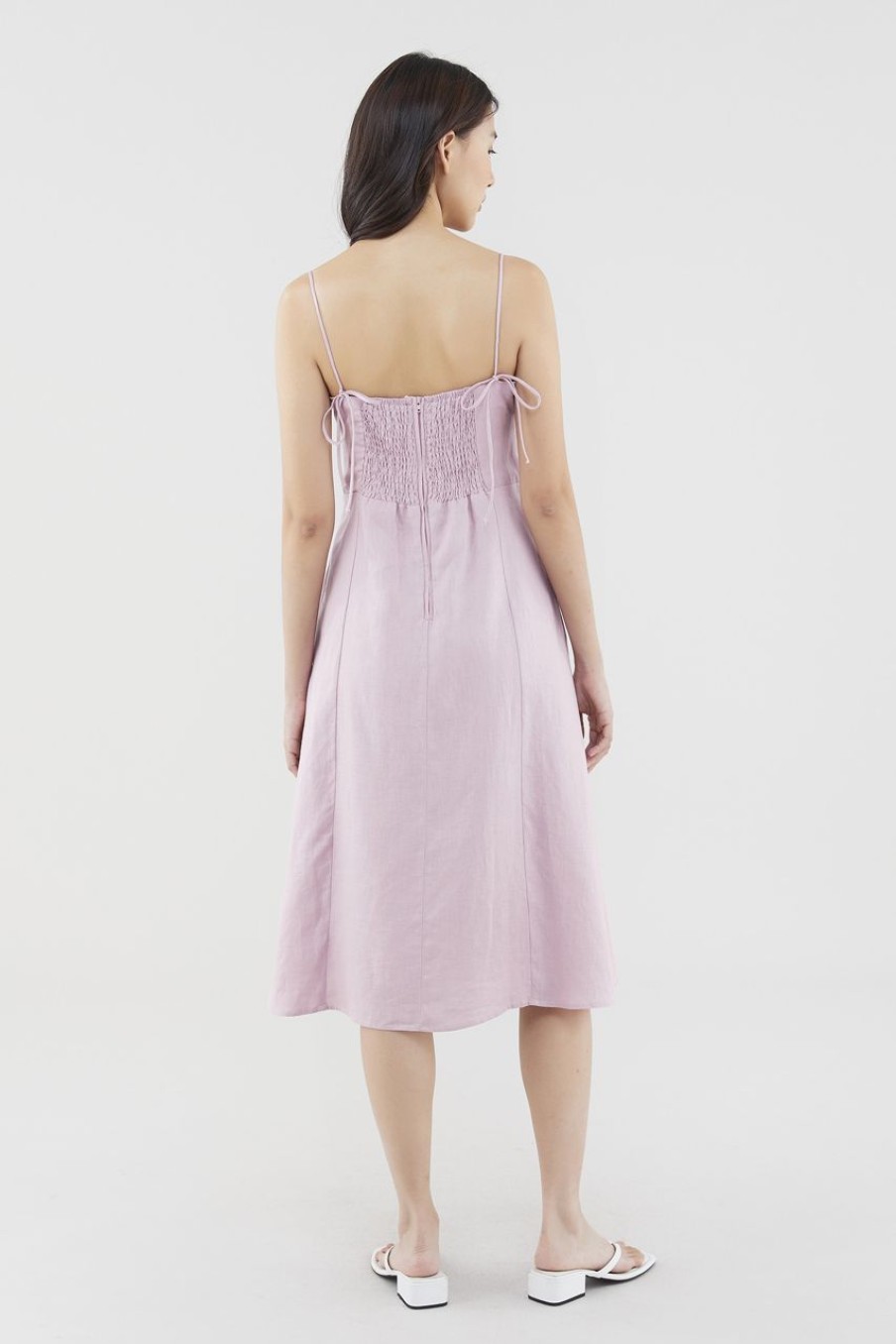 Women The Editor's Market Dresses | Penelope Linen Back-Tie Dress Dusty Pink