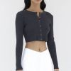 Women The Editor's Market Tops | Daena Button-Down Knit Top Charcoal