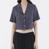 Women The Editor's Market Tops | Rheta Linen Crop Shirt Liquorice