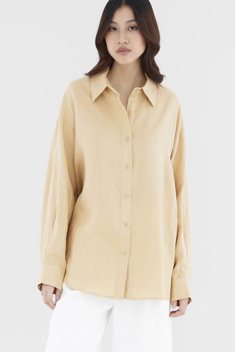 Women The Editor's Market Tops | Malitta Linen Oversized Shirt Camel