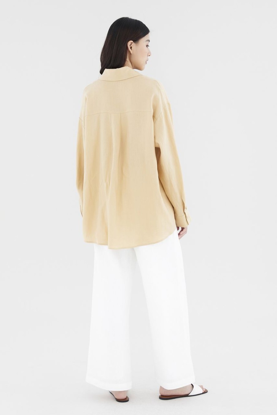 Women The Editor's Market Tops | Malitta Linen Oversized Shirt Camel