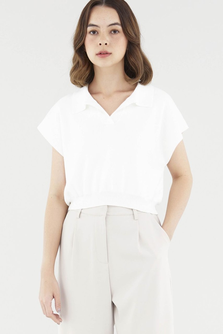 Women The Editor's Market Tops | Emely Collared Knit Top White